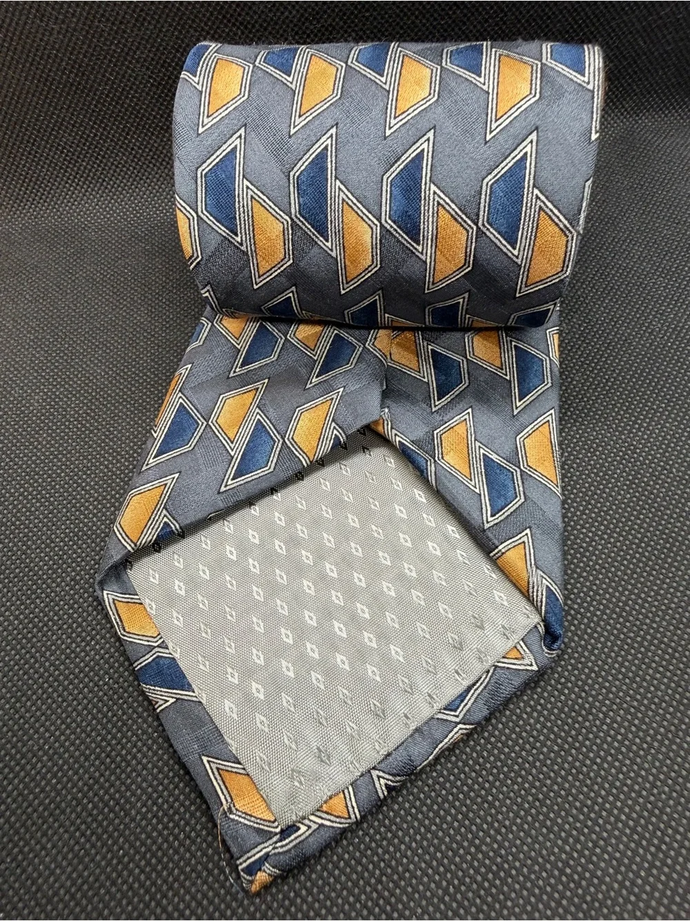 Vintage Monsieur Givenchy Silk Tie Geometric Blue Gold Made USA 57.5” x 4”